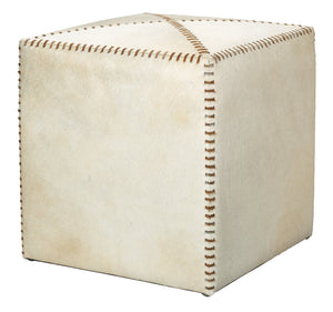Jamie Young Small Ottoman in White Hide