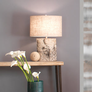 Jamie Young Forrester Table Lamp in Birch Veneer with Oval Shade in Natural Linen