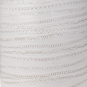 Jamie Young Trace Table Lamp in White Ceramic with Large Drum Shade in White Linen