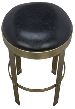 Noir Prince Counter Stool with Leather, Brass Finish