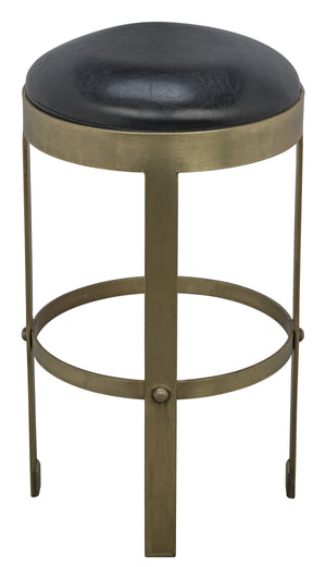 Noir Prince Counter Stool with Leather, Brass Finish