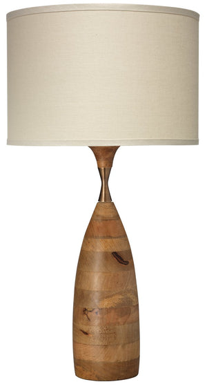 Jamie Young Amphora Table Lamp in Natural Wood with Medium Drum Shade in Stone Linen
