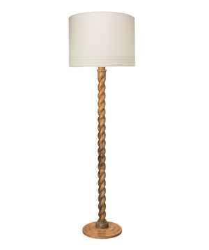 Jamie Young Barley Twist Floor Lamp in Natural Wood with Large Banded Drum Shade in Sea Salt Linen