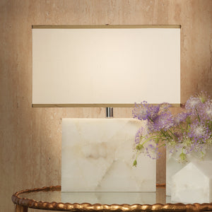 Jamie Young Borealis Table Lamp, Large in Alabaster with Large Rectangle Shade in Stone Linen