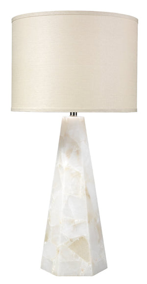 Jamie Young Borealis Hexagon Table Lamp with Large Drum Shade in Stone Linen