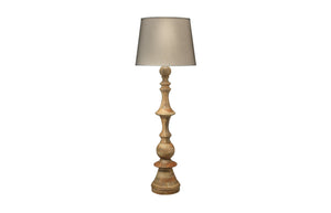 Jamie Young Budapest Floor Lamp in Natural Wood with Extra Large Open Cone Shade in Natural Linen