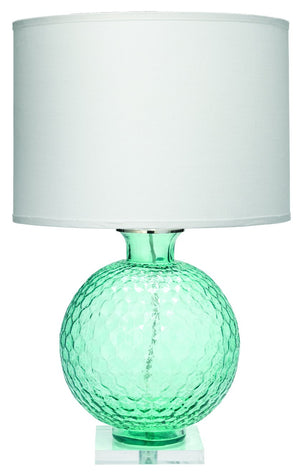 Jamie Young Clark Table Lamp in Aqua with Large Drum Shade in White Linen