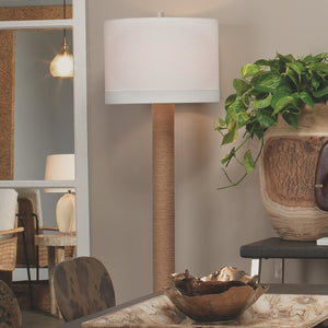 Jamie Young Cylinder Jute Floor Lamp in Rope with Drum Shade in Off White Linen