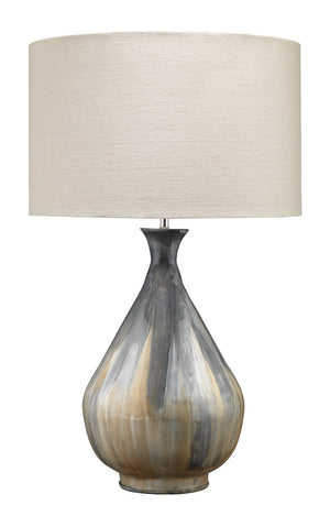 Jamie Young Daybreak Table Lamp in Grey Enameled Metal with Drum Shade in Stone Linen