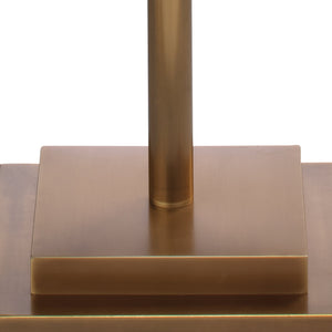 Jamie Young Jud Floor Lamp in Antique Brass with Large Square Open Cone Shade in White Linen