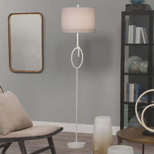 Jamie Young Knot Floor Lamp in White Gesso with Wide Oval Shade in Off White Linen