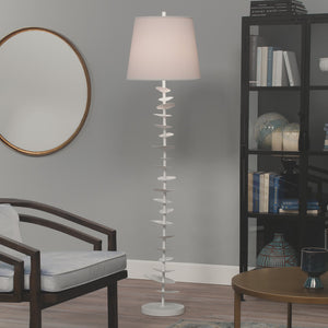 Jamie Young Petals Floor Lamp in White Gesso with Cone Shade in Off White Linen
