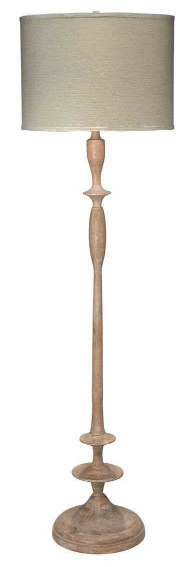 Jamie Young Petite Paro Floor Lamp in Bleached Wood with Large Drum Shade in Natural Linen
