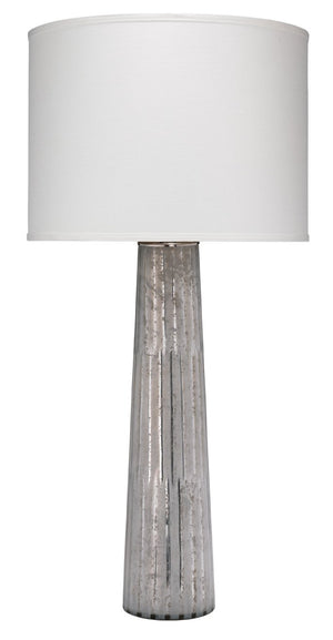 Jamie Young Striped Silver Pillar Table Lamp with Large Drum Shade in White Silk