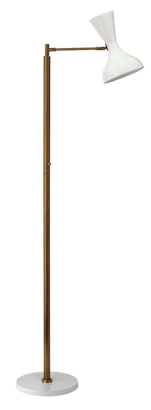 Jamie Young Pisa Swing Arm Floor Lamp in White Lacquer & Antique Brass Metal