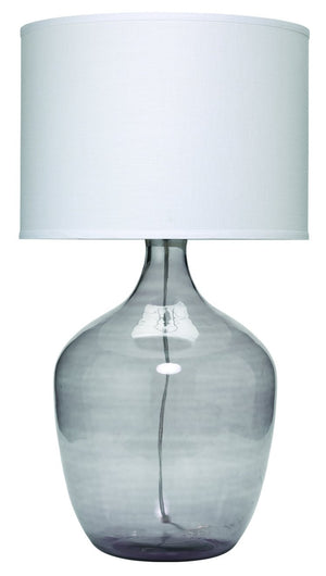 Jamie Young Plum Jar Table Lamp, Extra Large in Grey Glass with Large Drum Shade in White Linen