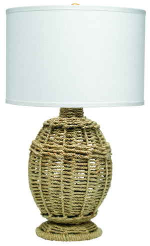 Jamie Young Jute Urn Table Lamp, Small in Rope with Medium Drum Shade in White Linen