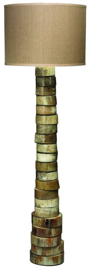 Jamie Young Stacked Horn Floor Lamp in Horn with Large Drum Shade in Elephant Hemp