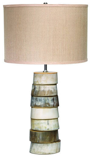 Jamie Young Stacked Horn Table Lamp in Horn with Medium Drum Shade in Elephant Hemp