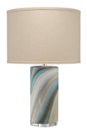 Jamie Young Terrene Table Lamp in Grey Swirl with Classic Drum Shade in Stone Linen