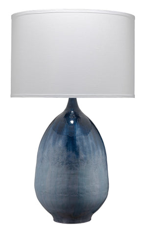 Jamie Young Twilight Table Lamp in Blue Ombre Enameled Metal with Drum Shade in White Linen