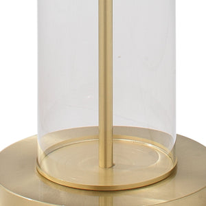 Jamie Young Vanderbilt Floor Lamp in Brass with Large Drum Shade in White Linen
