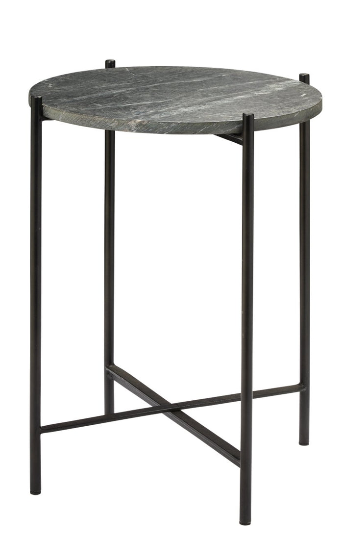 Jamie Young Domain Side Table in Black Textured Marble & Black Iron