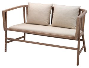 Jamie Young Grayson Settee in Off White Linen & Grey Washed Wood