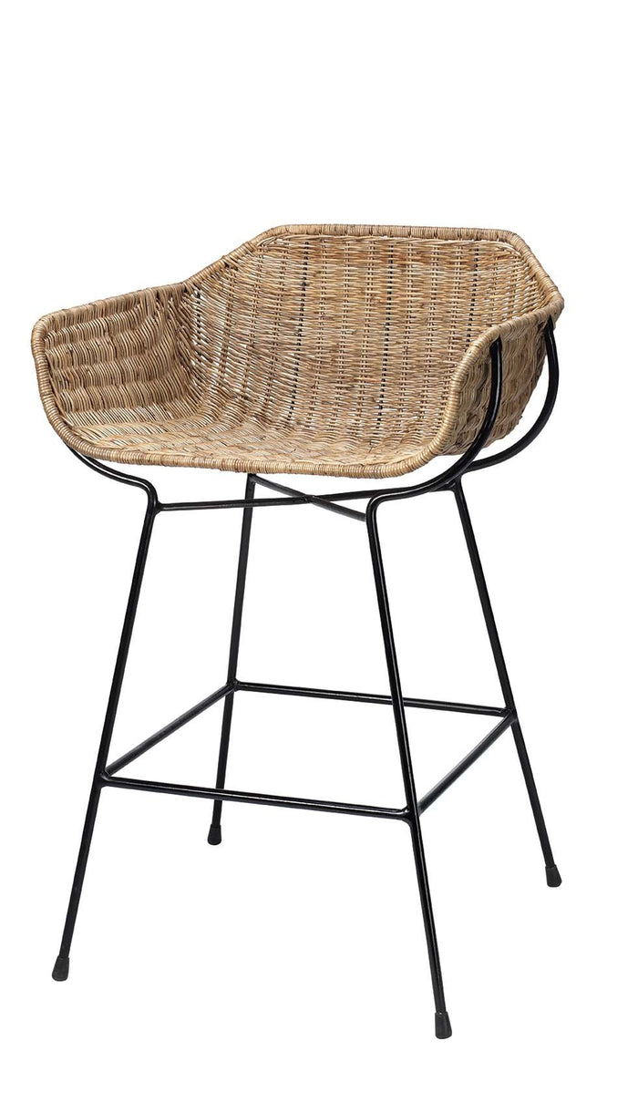 Jamie Young Nusa Counter Stool in Natural Rattan & Black Steel