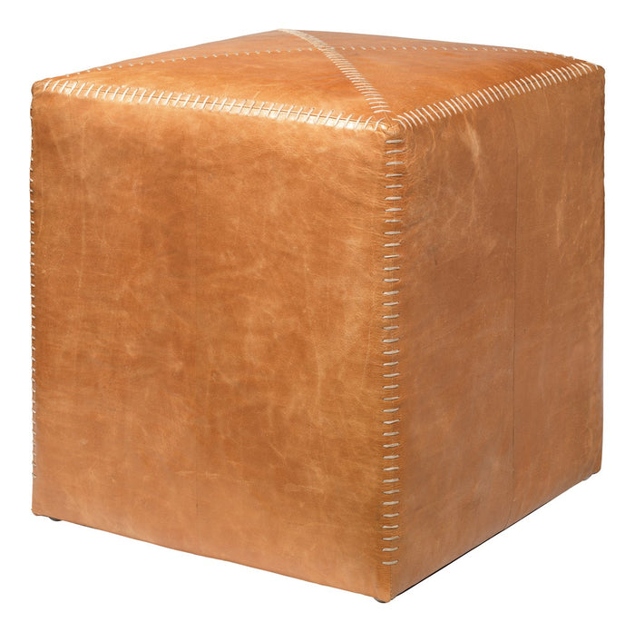 Jamie Young Small Ottoman in Buff Leather