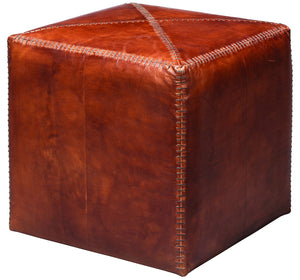 Jamie Young Small Ottoman in Tobacco Leather