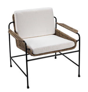 Jamie Young Palermo Lounge Chair in Natural Rattan & Black Steel with Off White Cushions
