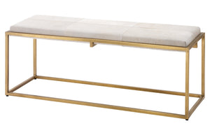 Jamie Young Shelby Bench in White Hide & Antique Brass Metal