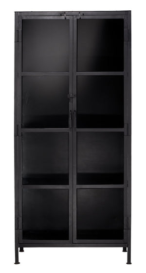Jamie Young Union Tall Curio Cabinet in Black Iron & Clear Glass