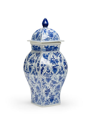 Chelsea House Blue And White Covered Vase
