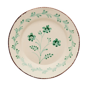Abigails Casa Nuno Green and White Dinner Plate, 3 Flowers/Vines (Set of 2) 
