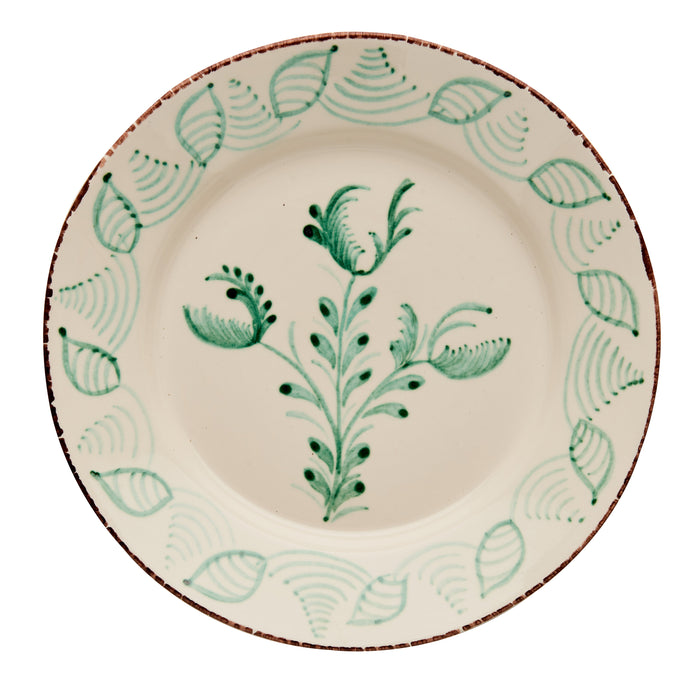 Abigails Casa Nuno Green and White Dinner Plate, 3 Flowers/Shells (Set of 2)