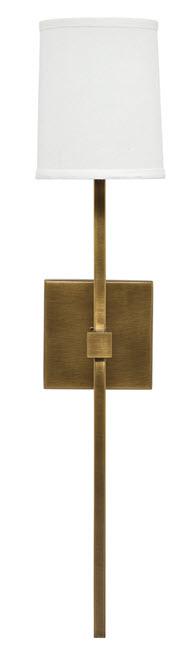 Jamie Young Minerva Wall Sconce in Antique Brass w/ White Linen Shade