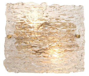 Jamie Young Swan Curved Glass Sconce, Large in Clear Textured Glass & Antique Brass Metal