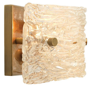Jamie Young Swan Curved Glass Sconce, Small in Clear Textured Glass & Antique Brass Metal