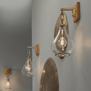 Jamie Young Tear Drop Hanging Wall Sconce in Clear Glass and Antique Brass
