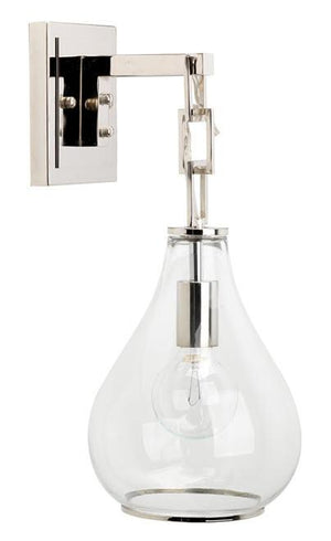 Jamie Young Tear Drop Hanging Wall Sconce in Clear Glass and Nickel