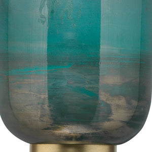 Jamie Young Vapor Double Sconce in Antique Brass & Aqua Metallic Glass