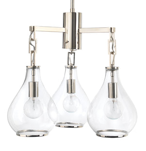Jamie Young Tear Drop Three Arm Chandelier in Clear Glass & Nickel