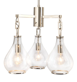 Jamie Young Tear Drop Three Arm Chandelier in Clear Glass & Nickel