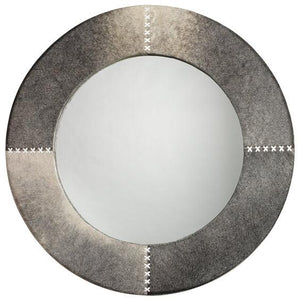 Jamie Young Round Cross Stitch Mirror in Grey Hide