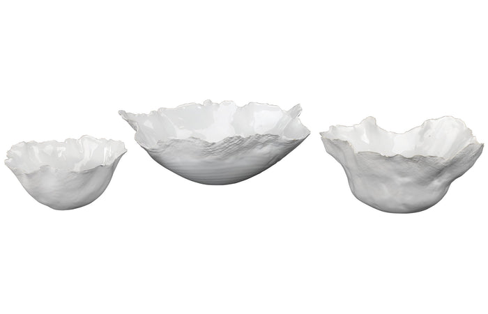 Jamie Young Fleur Ceramic Bowls in White Ceramic (set of 3)