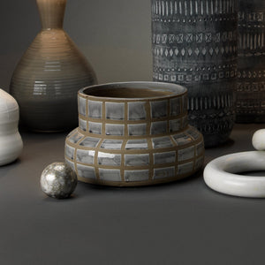 Jamie Young Grid Ceramic Vase in Grey Ceramic