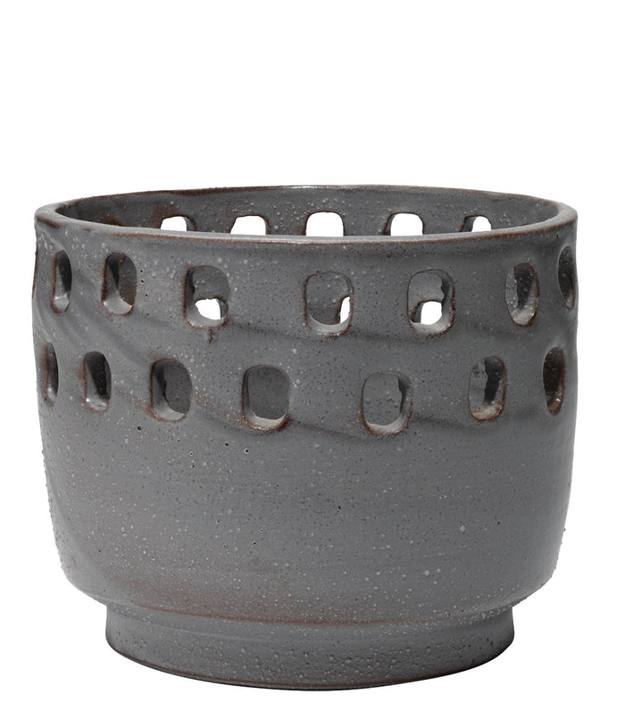 Jamie Young Large Perforated Pot in Grey Ceramic