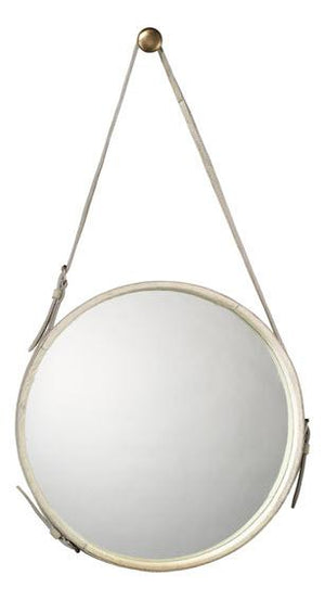 Jamie Young Large Round Mirror in White Hide